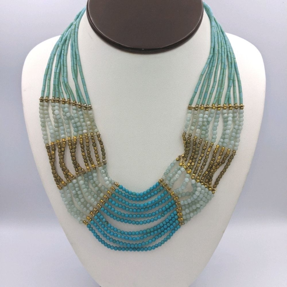 Nakamol Crystal Beaded Boho Blue Gold Necklace